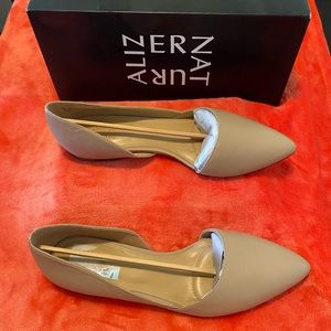 Tan leather pointy toe flats